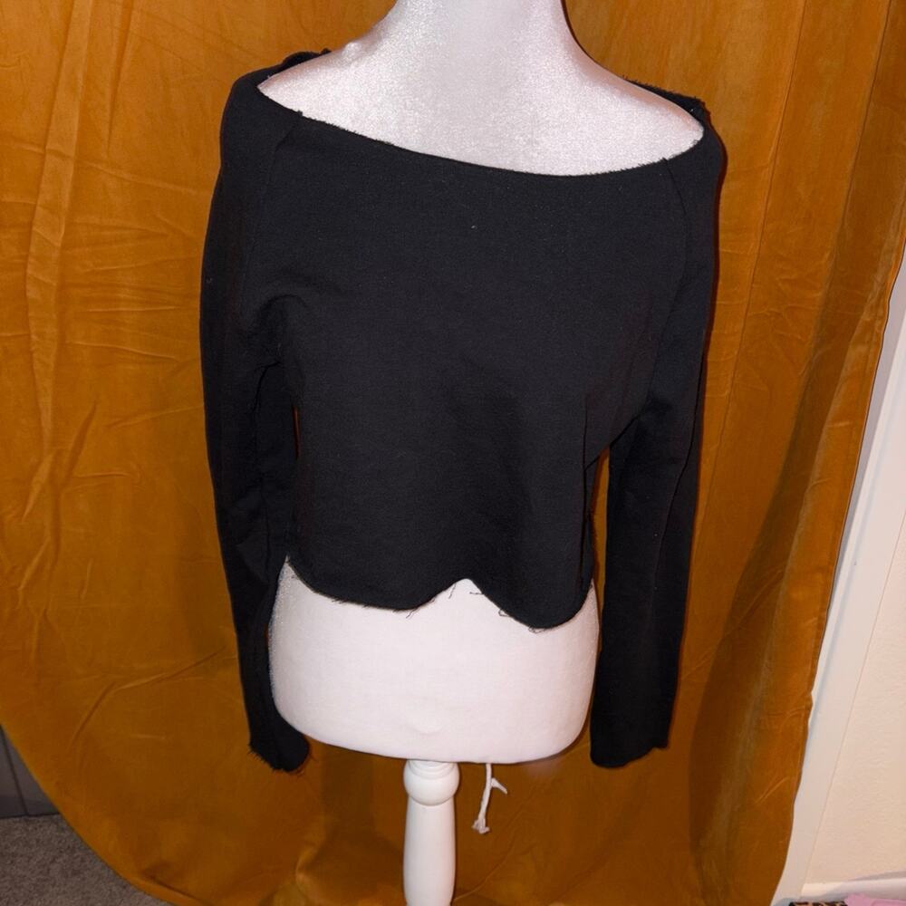 Forever 21 Black Shredded Open Back Top Size L NWOT Trisha Paytas Closet Sale